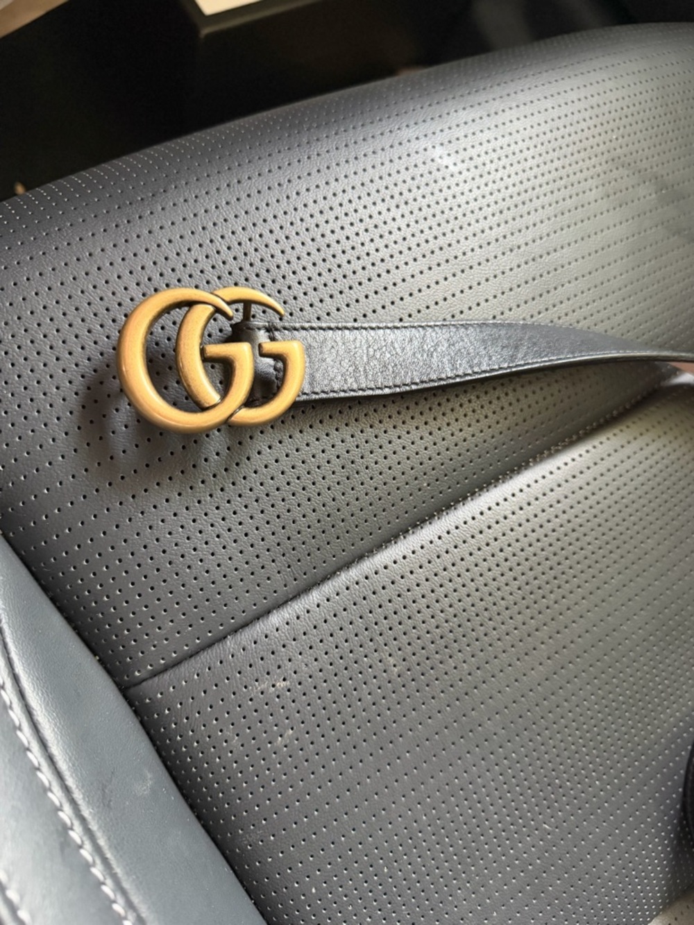 Gucci Black Leather Belt Strip with Imprinted Logo